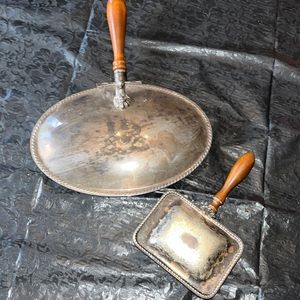 Large Silver On Copper Antique Ashtray Butler & Small Silver Butler